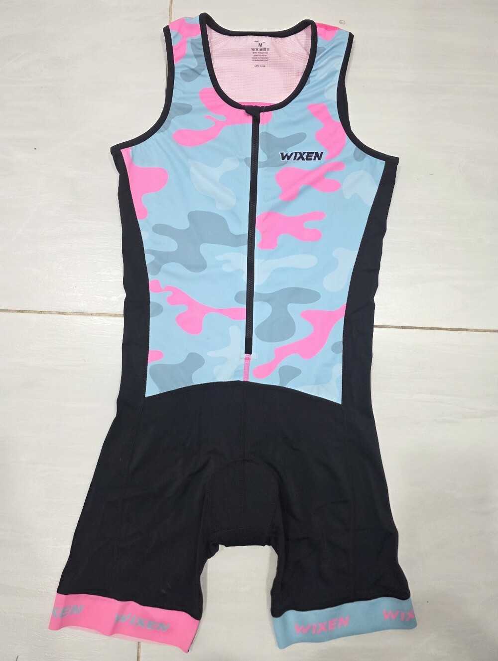 Wixen Women Triathlon Suit Blue & Pink Camo Swim Suit - Front Zip